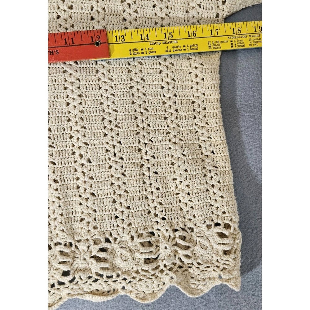 VTG Cream Crochet Cardigan Scalloped Open Knit Grannycore Coquette Cottagecore S - Picture 3 of 7